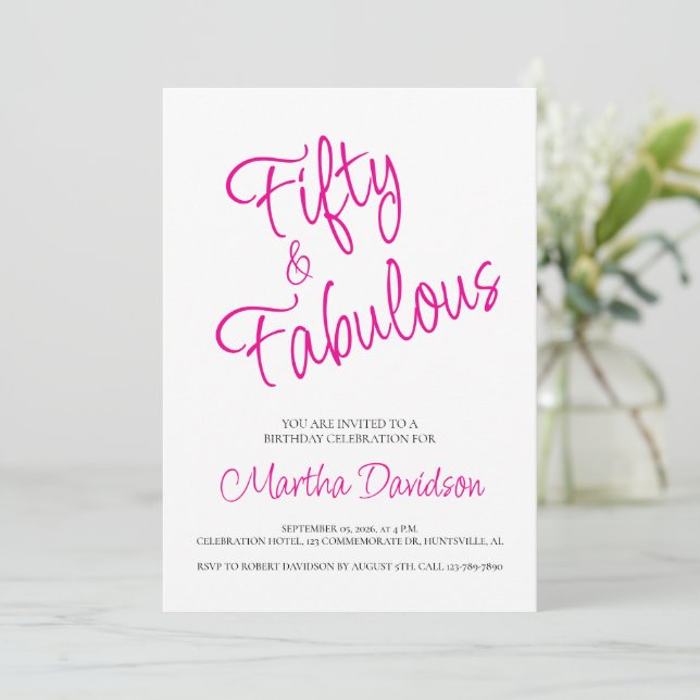 Convite 50 and Fabulous | 50th Birthday Invitation (Em pé/Frente)