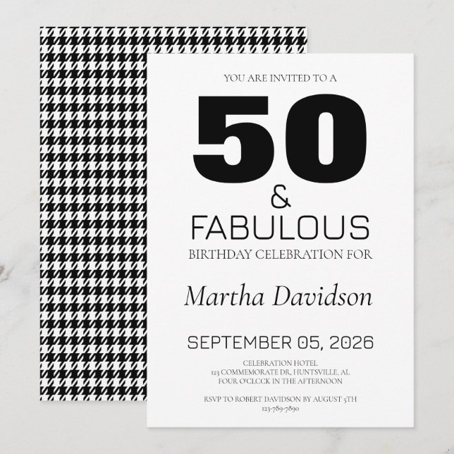 Convite 50 and Fabulous | 50th Birthday Invitation (Frente/Verso)