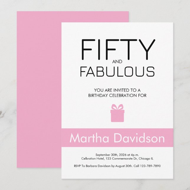 Convite 50 and Fabulous | 50th Birthday Invitation (Frente/Verso)