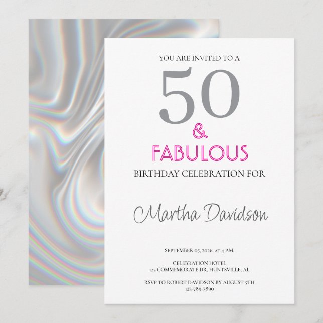 Convite 50 and Fabulous | 50th Birthday Invitation (Frente/Verso)