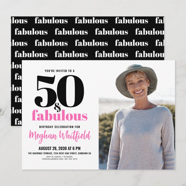 Convite 50 and Fabulous | 50th Birthday Party (Frente/Verso)