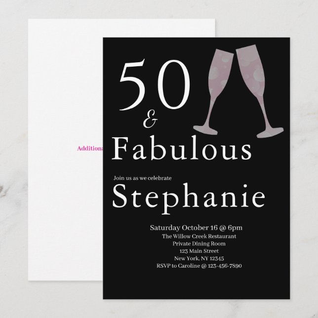 Convite 50 and Fabulous | 50th Birthday Party Black White (Frente/Verso)