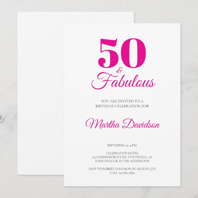 Convite 50 and Fabulous 50th Birthday Party invitation (Frente/Verso)