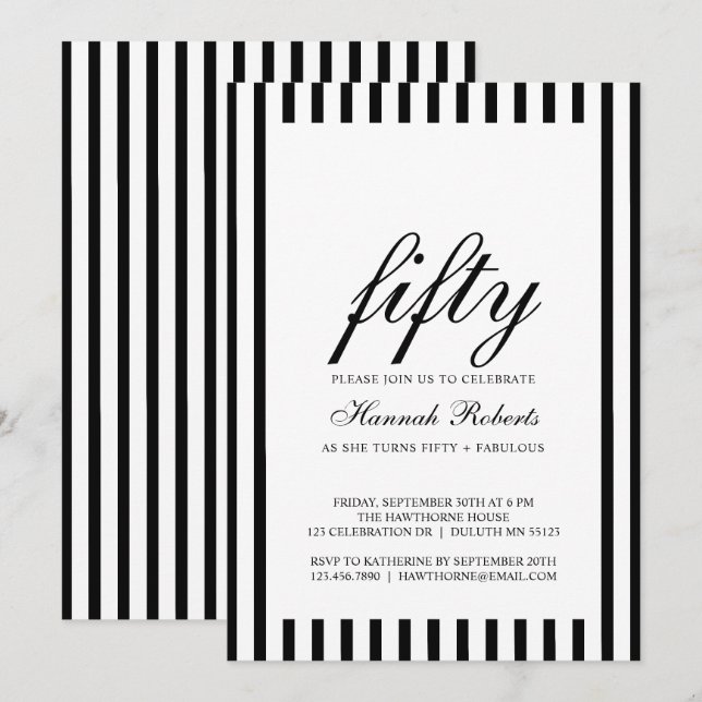 Convite 50 and Fabulous | 50th Birthday Party Invitation (Frente/Verso)