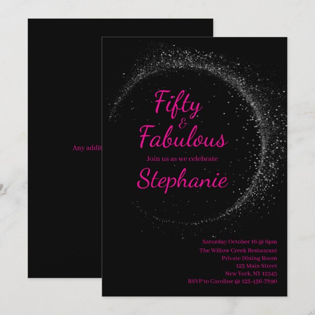 Convite 50 and Fabulous | 50th Birthday Party Pink (Frente/Verso)
