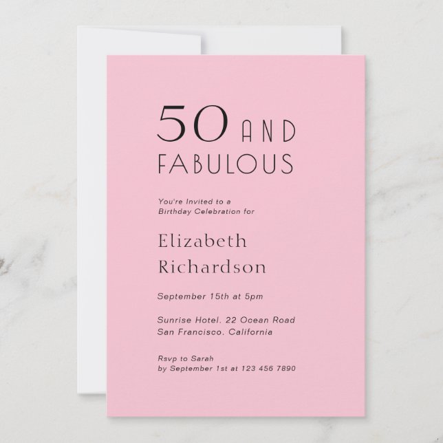 Convite 50 and Fabulous Blush Pink 50th Birthday Party (Frente)