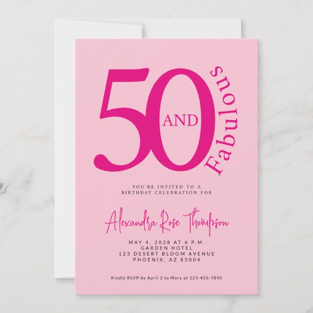 Convite 50 and Fabulous Blush Pink Script 50th Birthday (Frente)