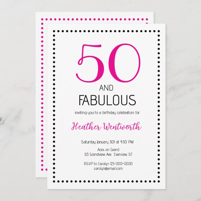 Convite  50 and Fabulous Charming 50th Birthday (Frente/Verso)