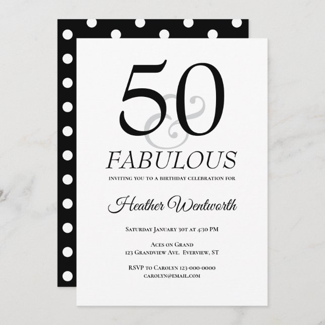 Convite 50 and Fabulous Classic Dots 50th Birthday (Frente/Verso)