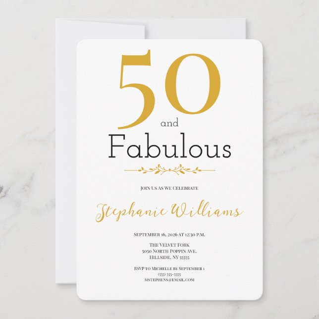 Convite 50 and Fabulous Gold Modern 50th Birthday (Frente)