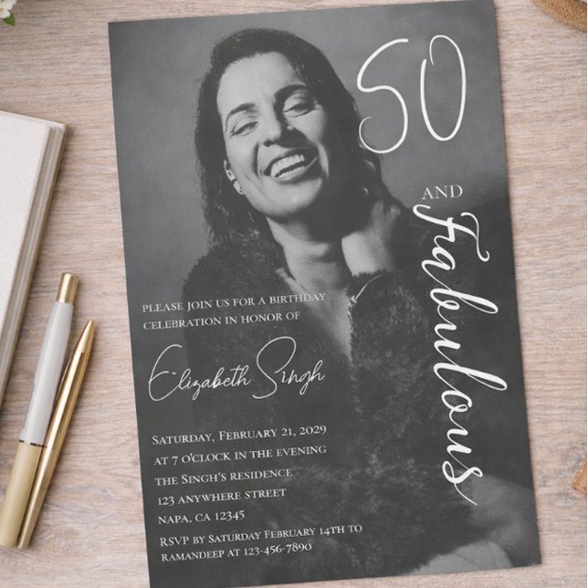 Convite 50 and Fabulous Photo Birthday Party Invitation  (Criador carregado)