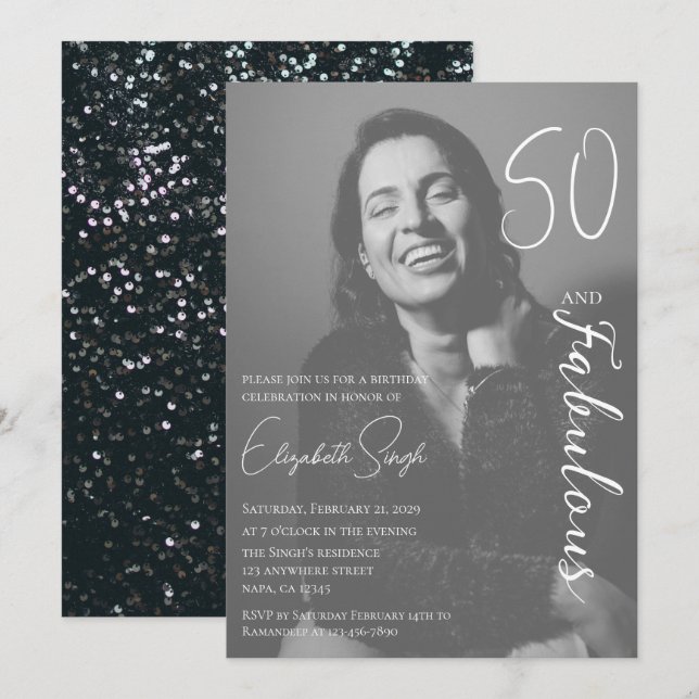 Convite 50 and Fabulous Photo Birthday Party Invitation  (Frente/Verso)