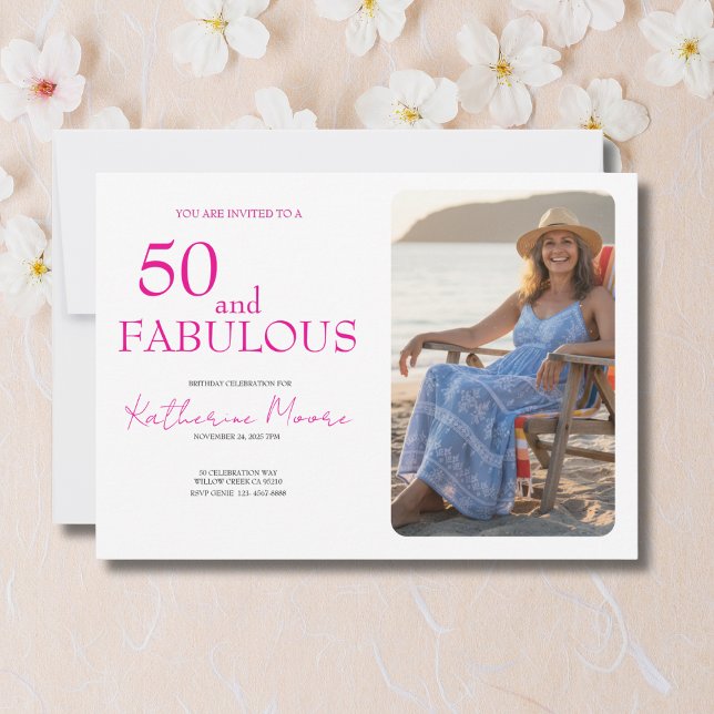 Convite 50 and Fabulous  Photo Pink 50th Birthday Party (Criador carregado)