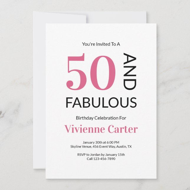 Convite 50 and Fabulous Pink 50th Birthday Party (Frente)