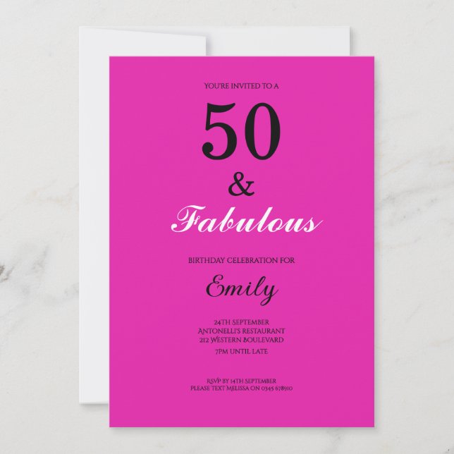 Convite 50 and Fabulous Pink Birthday (Frente)