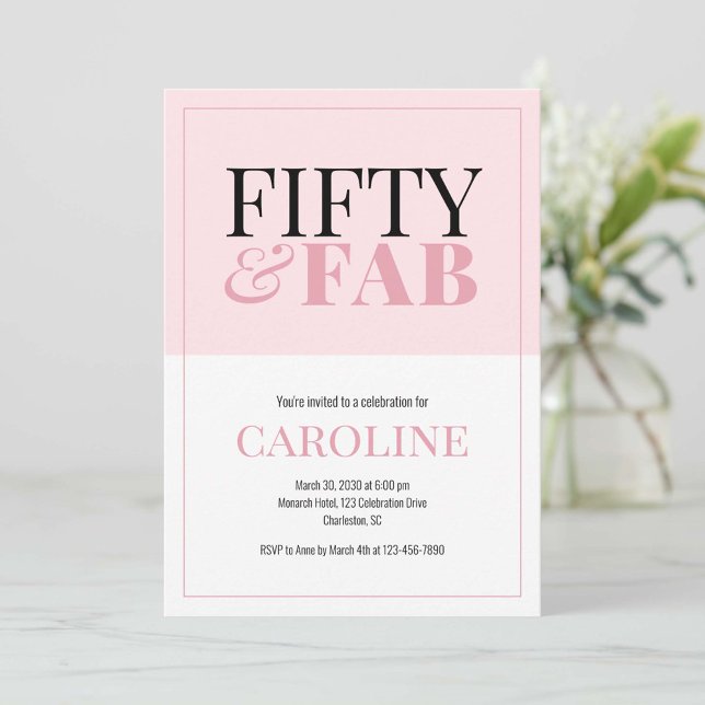 Convite 50 and Fabulous Pink Birthday Party Invitation (Criador carregado)