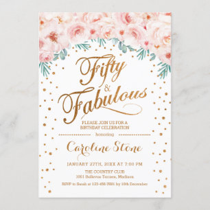 Convite 50 Aniversário Fabuloso - Branco Dourado Rosa