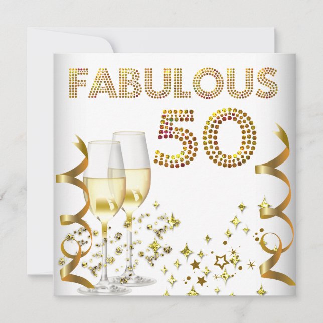 Convite 50 Aniversário Fabuloso Champagne Dourado (Frente)