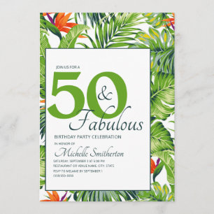 Convite 50 Aniversário Fabuloso Folhas Tropicais Rosa Lara