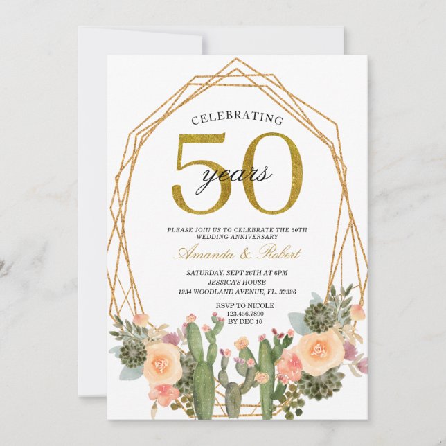 Convite 50 anos de aniversário de casamento do Ouro Floral (Frente)