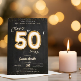 Convite 50 anos de folha de ouro Balão 50. Aniversário