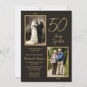 Convite 50 Anos Juntos Aniversário de Foto Carvão Dourado
