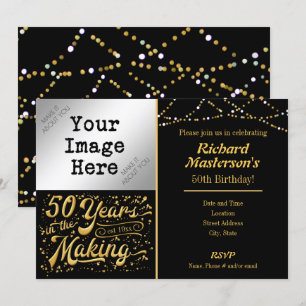 Convite 50 anos no Fazer 50º aniversário preto e Dourado