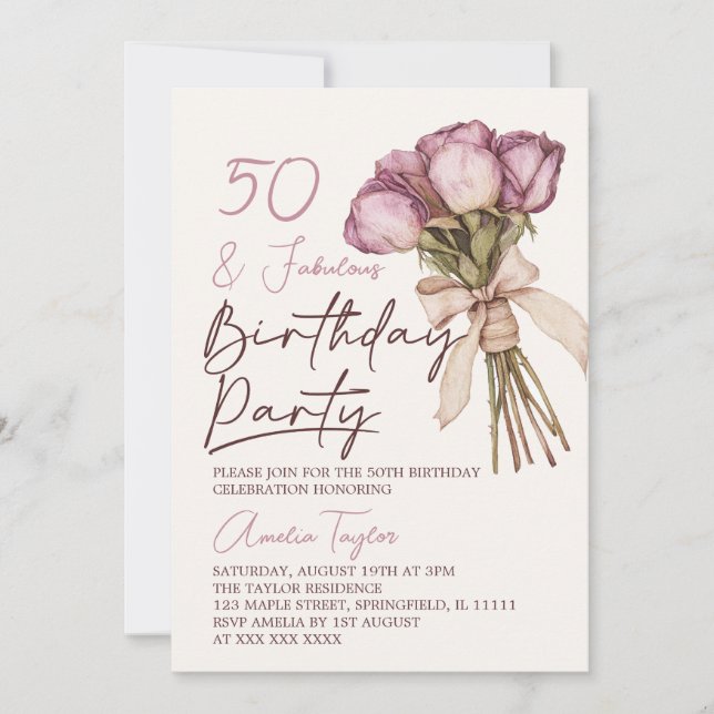 Convite 50 Boho Floral Birthday (Frente)