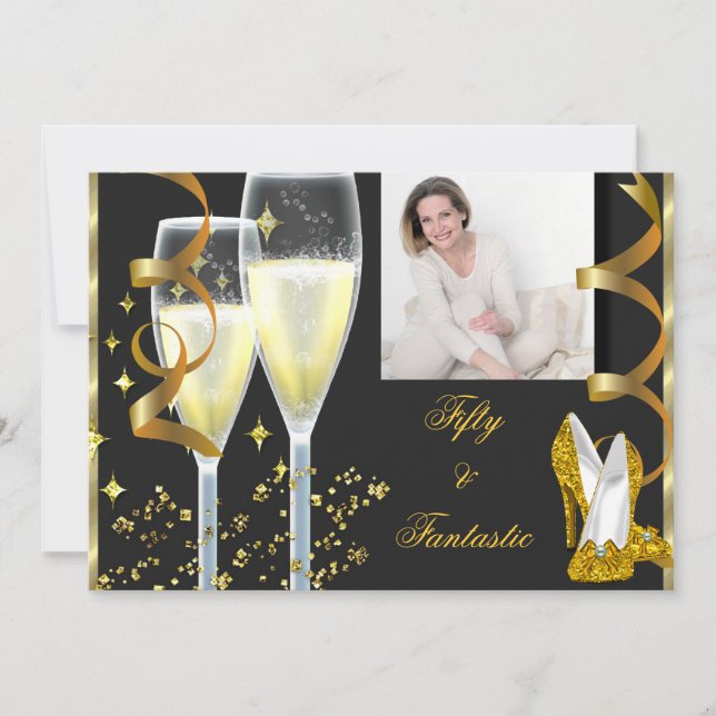 Convite 50 Calçados de champanhe elegantes e fantásticos F (Frente)