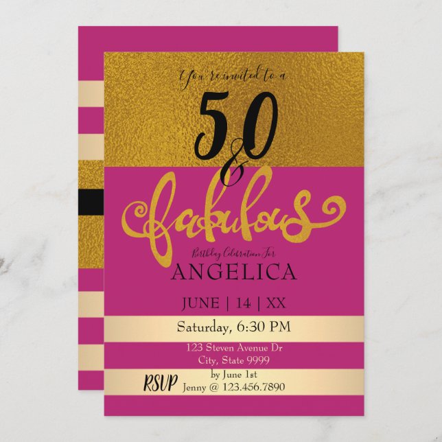 Convite 50 e a celebração de aniversário fabulosa (Frente/Verso)