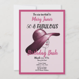 Convite 50 e Fabulosa Bash de aniversário rosa