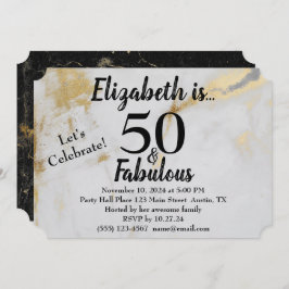 Convite 50 e Fabulosa Cinza Dourada com Texto Preto