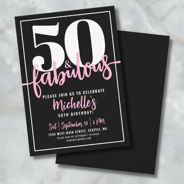 Convite 50 e Fabulosa Festa de aniversário 50 Moderna (Fifty And Fabulous 50th Birthday Party Invitation)