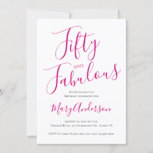 Convite 50 e Fabulosa Festa de aniversário de Script Rosa 
