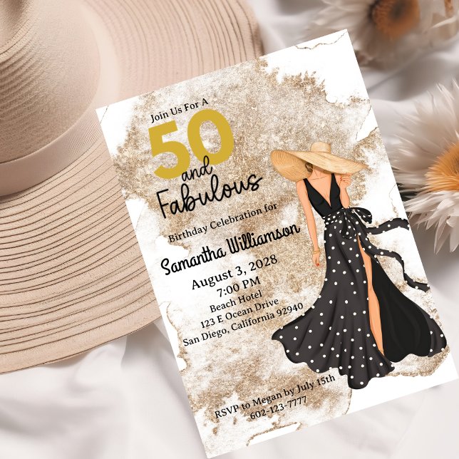 Convite 50 e Fabulosa Festa de aniversário Dourada e Preta (Criador carregado)