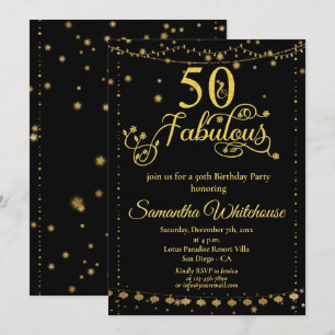 Convite 50 e Fabulosa Festa de aniversário Preta Dourada 