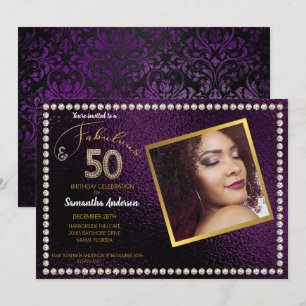 Convite 50 e Fabulosa Festa de aniversário roxa 50
