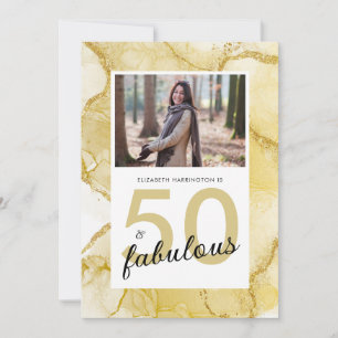 Convite 50 E Fabulosa Foto Branca Dourada Aniversário