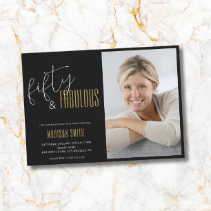 Convite 50 e Fabulosa Foto Preta e Dourada 50º aniversário