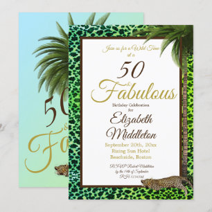 Convite 50 e Fabulosa Palma de Impressão de Leopardo, Ani