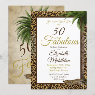 Convite 50 e Fabulosa Palma de Impressão de Leopardo, Ani