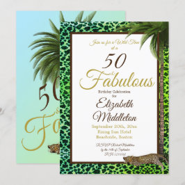 Convite 50 e Fabulosa Palma de Impressão de Leopardo, Aniv