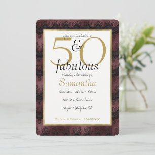 Convite 50 e Fabulosas Glam Dourado Borgonha Preto Renda F
