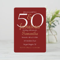 50 e Fabuloso 50º aniversário Dourado Vermelho