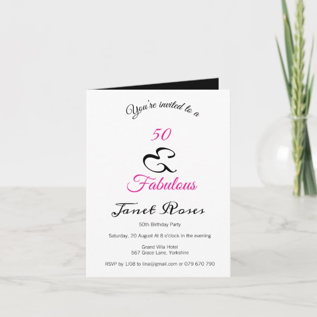 Convite 50 e Fabuloso 50º aniversário personalizado dobrad (Frente)