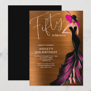 Convite 50 e Fabuloso 50º Aniversário rosa Elegante