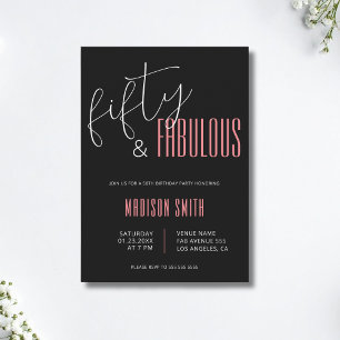 Convite 50 e Fabuloso 50.º aniversário, preto e rosa