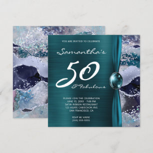 Convite 50 e Fabuloso Aniversário Azul Oceano Turquesa Ága