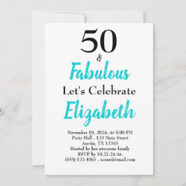 Convite 50 e Fabuloso Aniversário Azul Turquesa