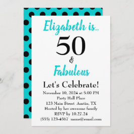 Convite 50 e Fabuloso Aniversário Azul Turquesa